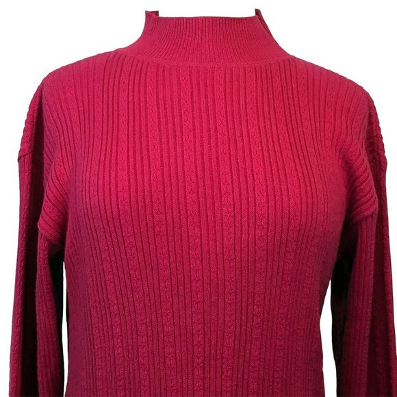 Vintage L.C.B.B. LTD. Sweater Medium Made in USA Cable Knit Faux Turtleneck Red - Picture 5 of 6